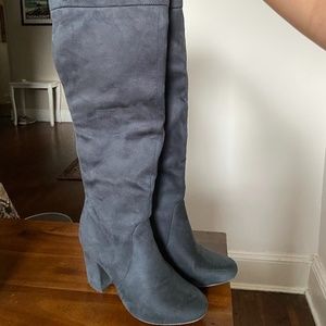 Gorgeous Suede Blue Gray Over-the-Knee Boots